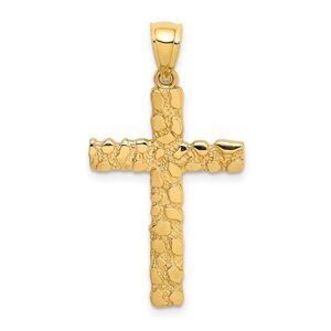 14k Yellow Gold Polished Nugget Cross Pendant, 16 x 31mm